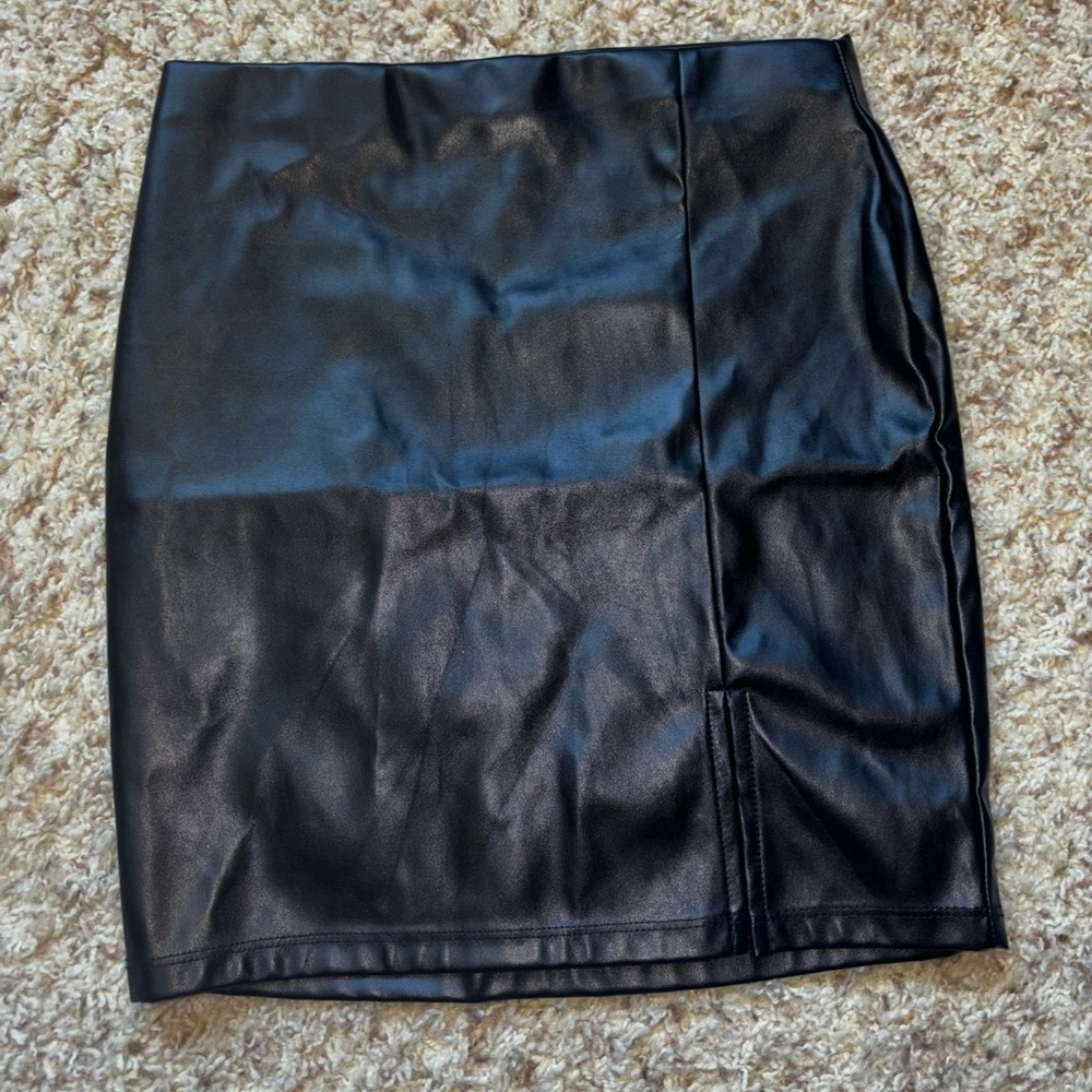 Black leather mini skirt